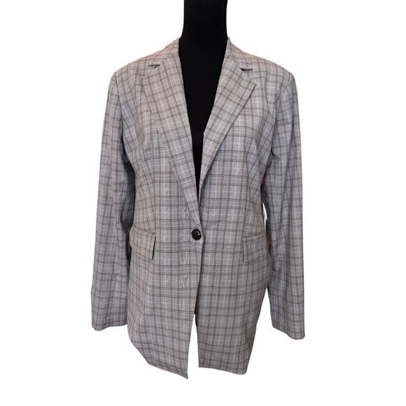 New NORDSTROM Women's Ivory- Red British Plaid Blazer Size L - Picture 2 of 7